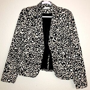 Calvin Klein Leopard Animal Print 2 Button Blazer Women's Size 12 Tan Black EUC